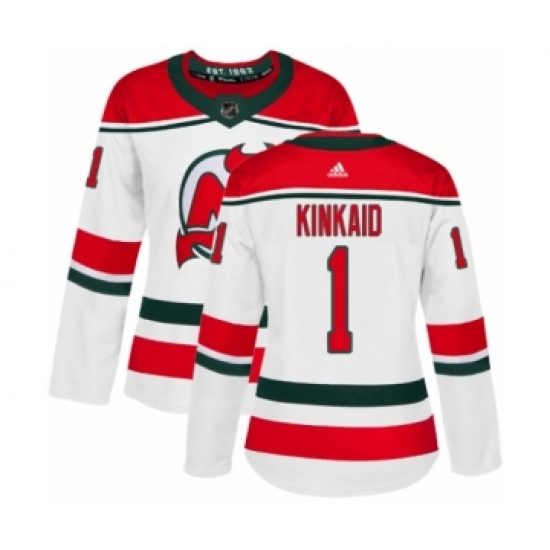 Women's Adidas New Jersey Devils 1 Keith Kinkaid Authentic White Alternate NHL Jersey