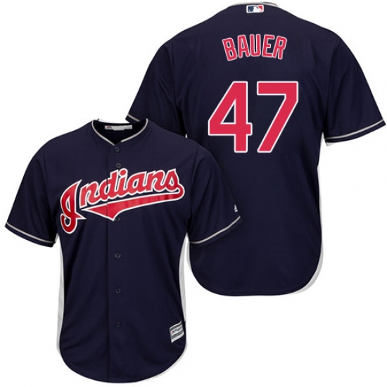 Men's Majestic Cleveland Indians 47 Trevor Bauer Replica Navy Blue Alternate 1 Cool Base MLB Jersey