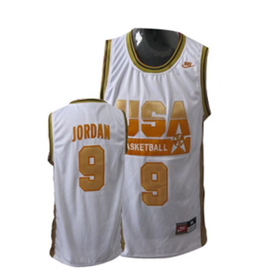 Men's Nike Team USA 9 Michael Jordan Authentic Red Gold No. Basketball Jersey