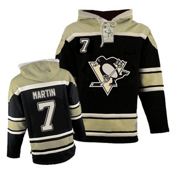 Men's Old Time Hockey Pittsburgh Penguins 7 Paul Martin Authentic Black Sawyer Hooded Sweatshirt NHL Jersey