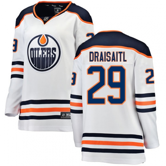 Women's Edmonton Oilers 29 Leon Draisaitl Authentic White Away Fanatics Branded Breakaway NHL Jersey