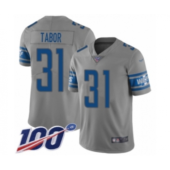 Youth Detroit Lions 31 Teez Tabor Limited Gray Inverted Legend 100th Season Football Jersey