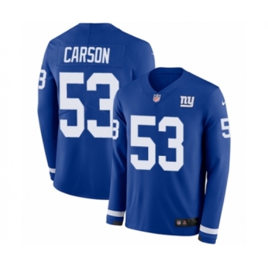 Men's Nike New York Giants 53 Harry Carson Limited Royal Blue Therma Long Sleeve NFL Jersey