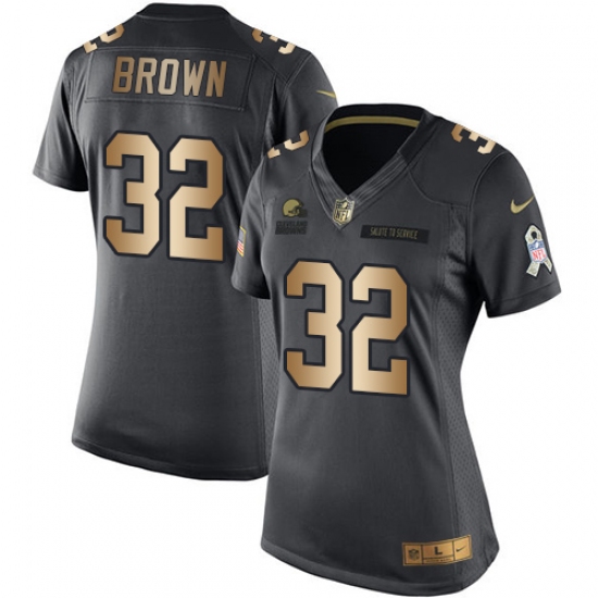 Women's Nike Cleveland Browns 32 Jim Brown Limited Black/Gold Salute to Service NFL Jersey