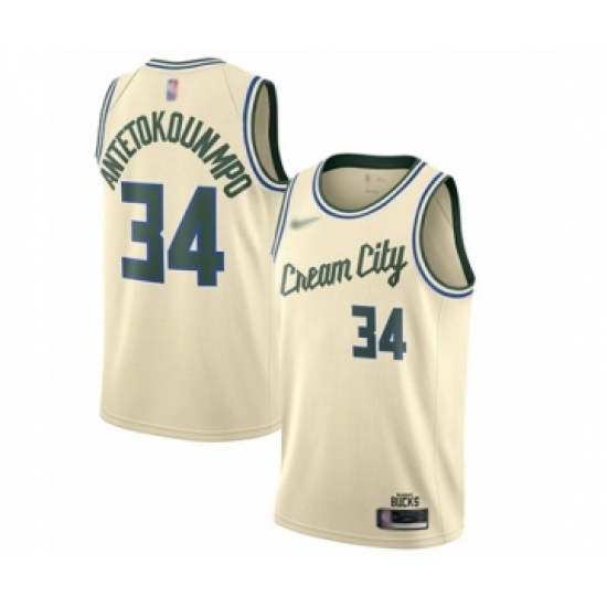 Women's Milwaukee Bucks 34 Giannis Antetokounmpo Swingman Cream Basketball Jersey - 2019 20 City Edition