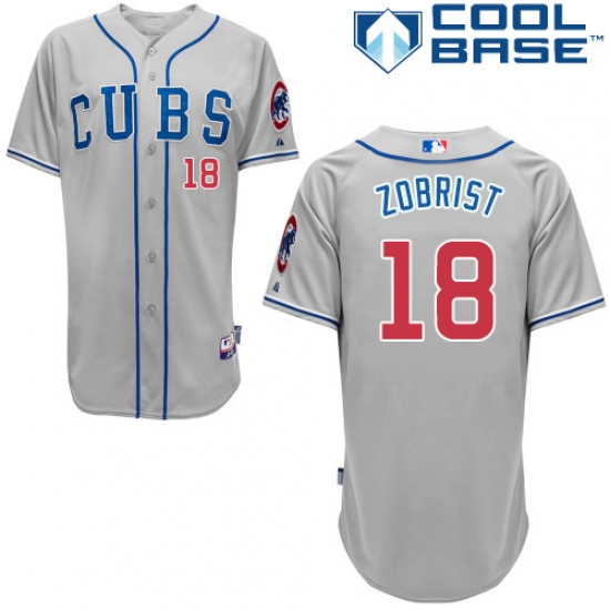 Men's Majestic Chicago Cubs 18 Ben Zobrist Authentic Grey Alternate Road Cool Base MLB Jersey