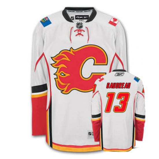 Men's Reebok Calgary Flames 13 Johnny Gaudreau Authentic White Away NHL Jersey