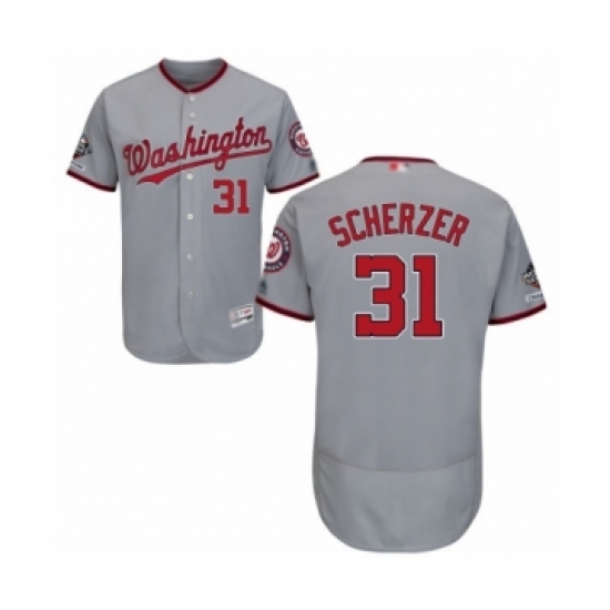 Men's Washington Nationals 31 Max Scherzer Grey Road Flex Base Authentic Collection 2019 World Series Champions Baseball Jersey