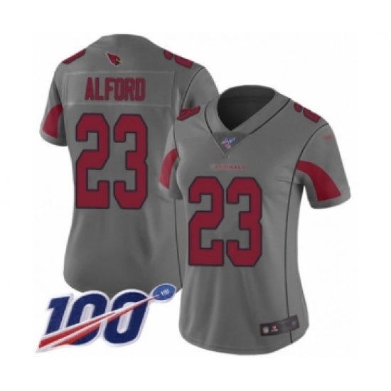 Women's Arizona Cardinals 23 Robert Alford Limited Silver Inverted Legend 100th Season Football Jersey