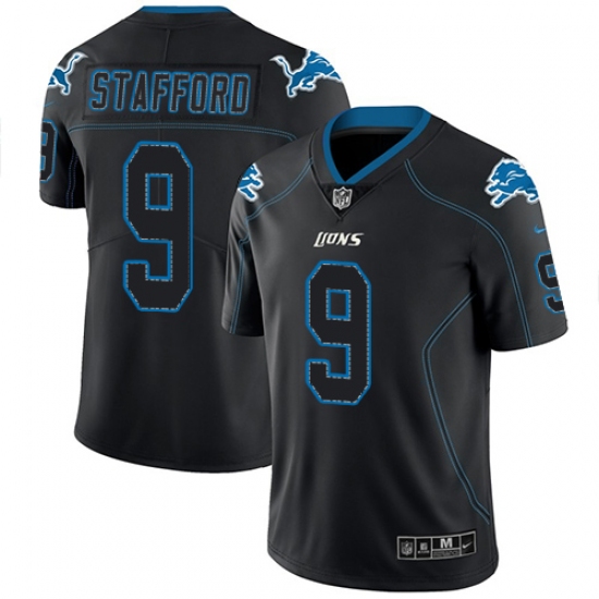 Men's Nike Detroit Lions 9 Matthew Stafford Limited Lights Out Black Rush NFL Jersey