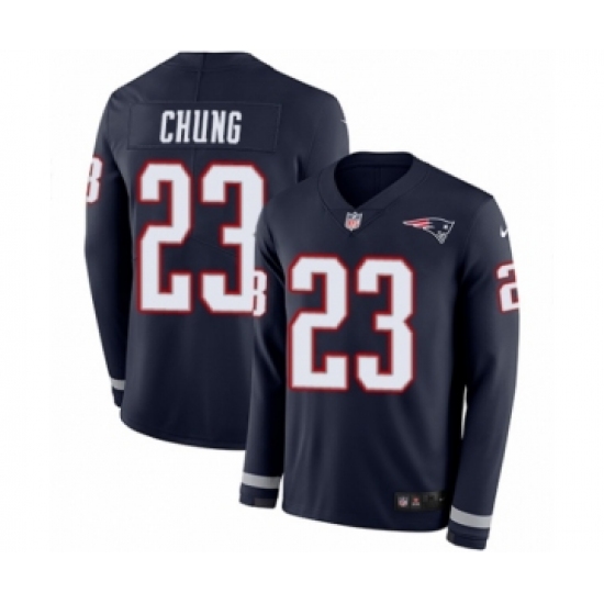 Men's Nike New England Patriots 23 Patrick Chung Limited Navy Blue Therma Long Sleeve NFL Jersey