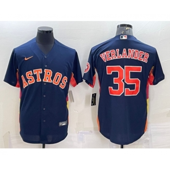 Men's Houston Astros 35 Justin Verlander Navy Blue With Patch Stitched MLB Cool Base Nike Jersey