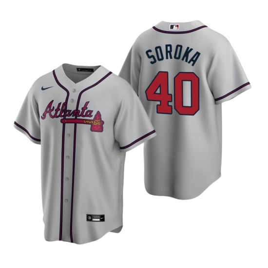 Men's Nike Atlanta Braves 40 Mike Soroka Gray Road Stitched Baseball Jersey