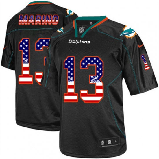 Men's Nike Miami Dolphins 13 Dan Marino Elite Black USA Flag Fashion NFL Jersey