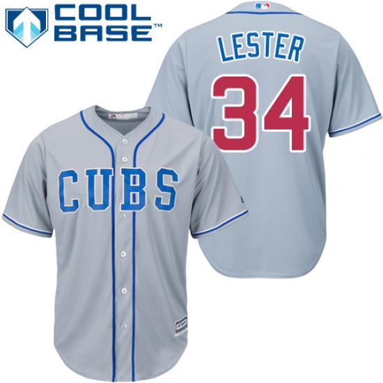 Women's Majestic Chicago Cubs 34 Jon Lester Replica Grey Alternate Road MLB Jersey