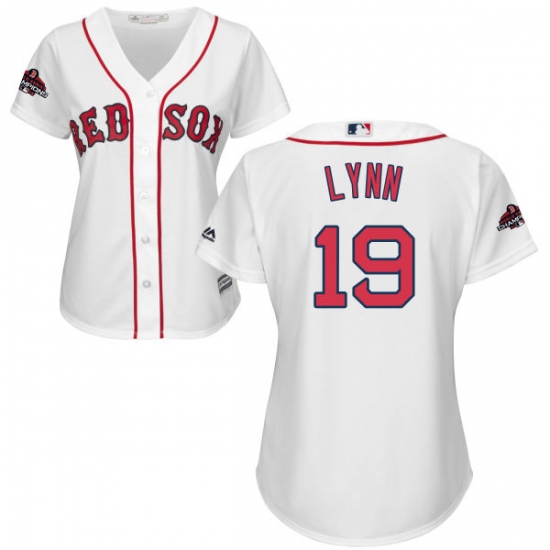 Women's Majestic Boston Red Sox 19 Fred Lynn Authentic White Home 2018 World Series Champions MLB Jersey