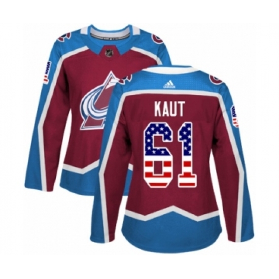 Women's Adidas Colorado Avalanche 61 Martin Kaut Authentic Burgundy Red USA Flag Fashion NHL Jersey