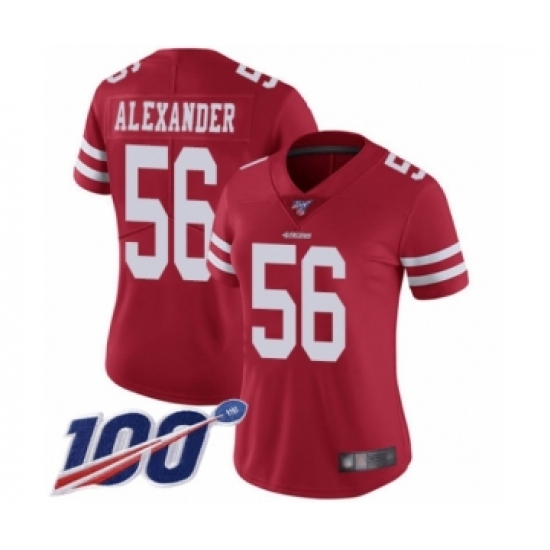 Women's San Francisco 49ers 56 Kwon Alexander Red Team Color Vapor Untouchable Limited Player 100th Season Football Jersey