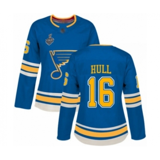 Women's St. Louis Blues 16 Brett Hull Authentic Navy Blue Alternate 2019 Stanley Cup Final Bound Hockey Jersey