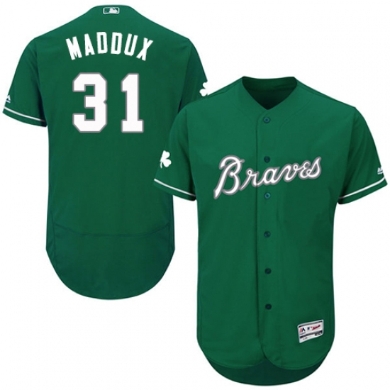 Men's Majestic Atlanta Braves 31 Greg Maddux Green Celtic Flexbase Authentic Collection MLB Jersey