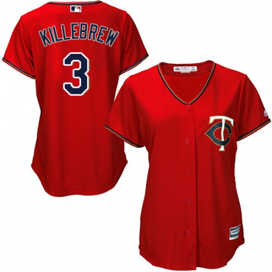 Women's Majestic Minnesota Twins 3 Harmon Killebrew Authentic Scarlet Alternate Cool Base MLB Jersey