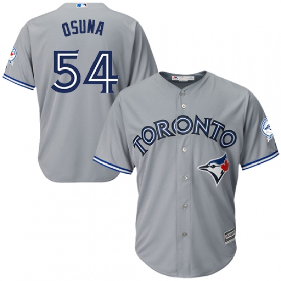 Men's Majestic Toronto Blue Jays 54 Roberto Osuna Replica Grey Road 40th Anniversary Patch MLB Jersey