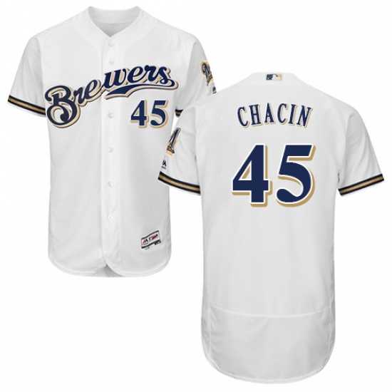 Men's Majestic Milwaukee Brewers 45 Jhoulys Chacin White Home Flex Base Authentic Collection MLB Jersey