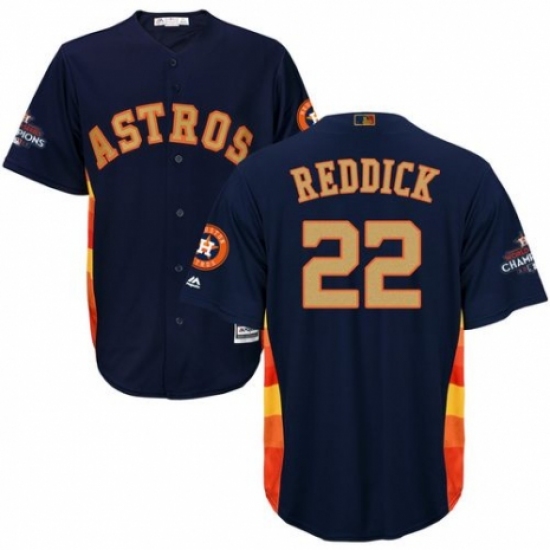 Men's Majestic Houston Astros 22 Josh Reddick Replica Navy Blue Alternate 2018 Gold Program Cool Base MLB Jersey