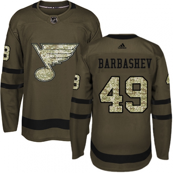 Men's Adidas St. Louis Blues 49 Ivan Barbashev Premier Green Salute to Service NHL Jersey