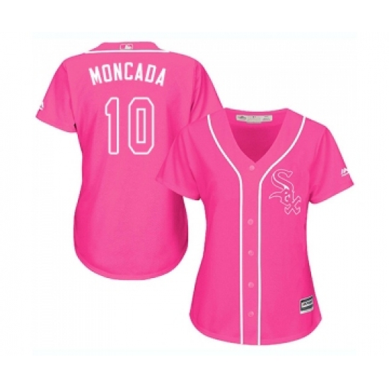 Women's Majestic Chicago White Sox 10 Yoan Moncada Replica Pink Fashion Cool Base MLB Jerseys