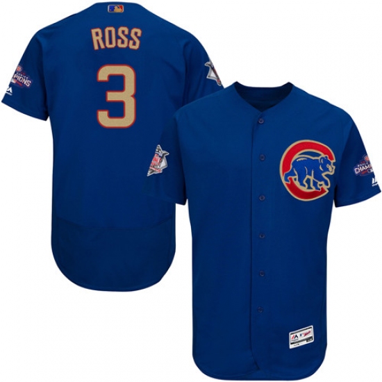 Men's Majestic Chicago Cubs 3 David Ross Royal Blue 2017 Gold Champion Flexbase Authentic Collection MLB Jersey