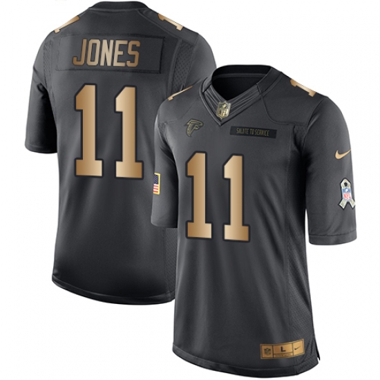 Men's Nike Atlanta Falcons 11 Julio Jones Limited Black/Gold Salute to Service NFL Jersey