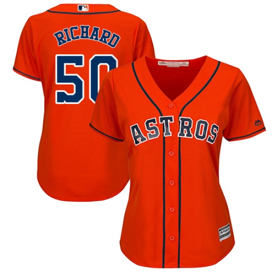 Women's Majestic Houston Astros 50 J.R. Richard Authentic Orange Alternate Cool Base MLB Jersey