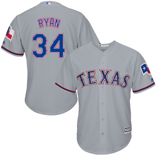 Youth Majestic Texas Rangers 34 Nolan Ryan Replica Grey Road Cool Base MLB Jersey