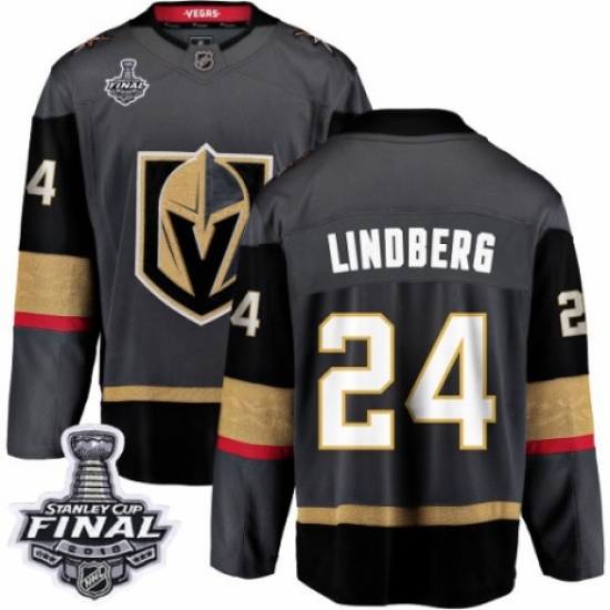 Youth Vegas Golden Knights 24 Oscar Lindberg Authentic Black Home Fanatics Branded Breakaway 2018 Stanley Cup Final NHL Jersey