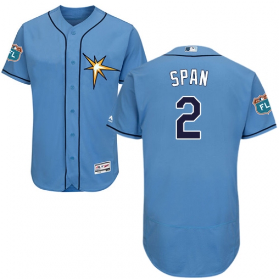 Men's Majestic Tampa Bay Rays 2 Denard Span Light Blue Flexbase Authentic Collection MLB Jersey