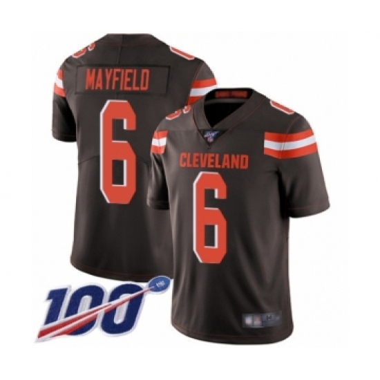 Men's Cleveland Browns 6 Baker Mayfield Brown Team Color 100th Season Vapor Untouchable Limited Player Football Jersey