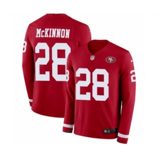 Men's Nike San Francisco 49ers 28 Jerick McKinnon Limited Red Therma Long Sleeve NFL Jersey