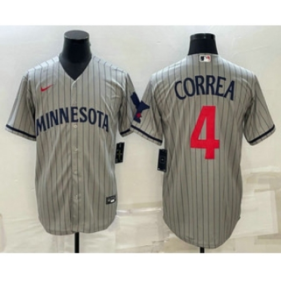 Men's Minnesota Twins 4 Carlos Correa 2023 Grey Home Team Cool Base Stitched Jersey