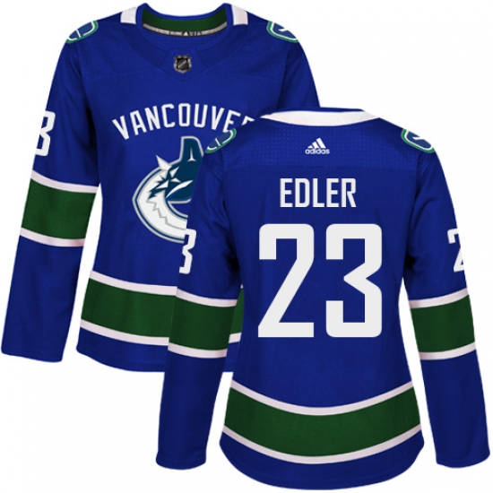 Women's Adidas Vancouver Canucks 23 Alexander Edler Authentic Blue Home NHL Jersey