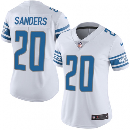 Women's Nike Detroit Lions 20 Barry Sanders Limited White Vapor Untouchable NFL Jersey