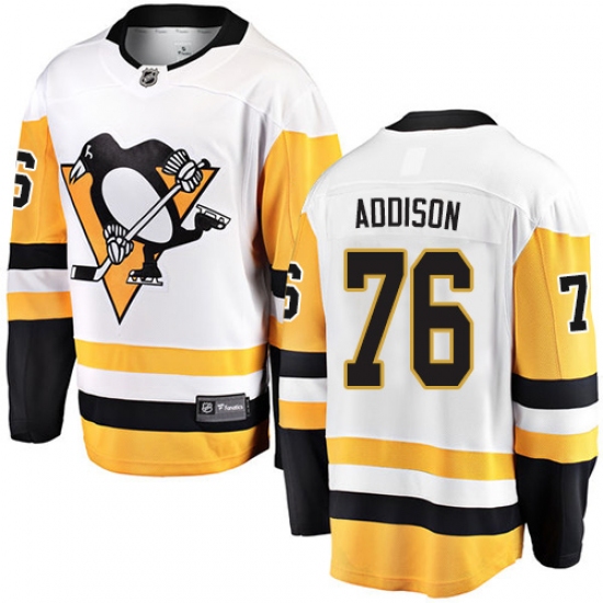 Youth Pittsburgh Penguins 76 Calen Addison Authentic White Away Fanatics Branded Breakaway NHL Jersey