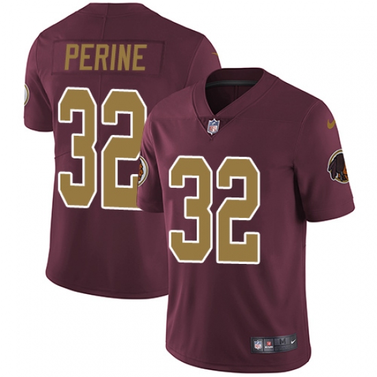 Men's Nike Washington Redskins 32 Samaje Perine Burgundy Red/Gold Number Alternate 80TH Anniversary Vapor Untouchable Limited Player NFL Jersey