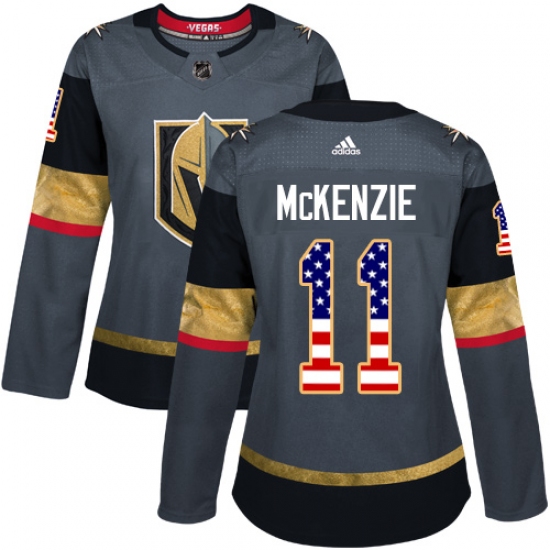 Women's Adidas Vegas Golden Knights 11 Curtis McKenzie Authentic Gray USA Flag Fashion NHL Jersey