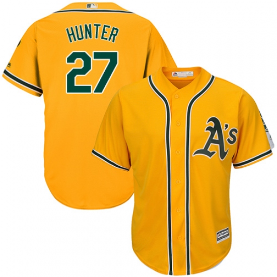 Men's Majestic Oakland Athletics 27 Catfish Hunter Replica Gold Alternate 2 Cool Base MLB Jersey