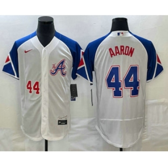 Men's Atlanta Braves 44 Hank Aaron Number White 2023 City Connect Flex Base Stitched Jersey