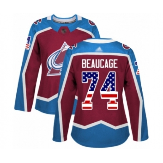 Women's Colorado Avalanche 74 Alex Beaucage Authentic Burgundy Red USA Flag Fashion Hockey Jersey