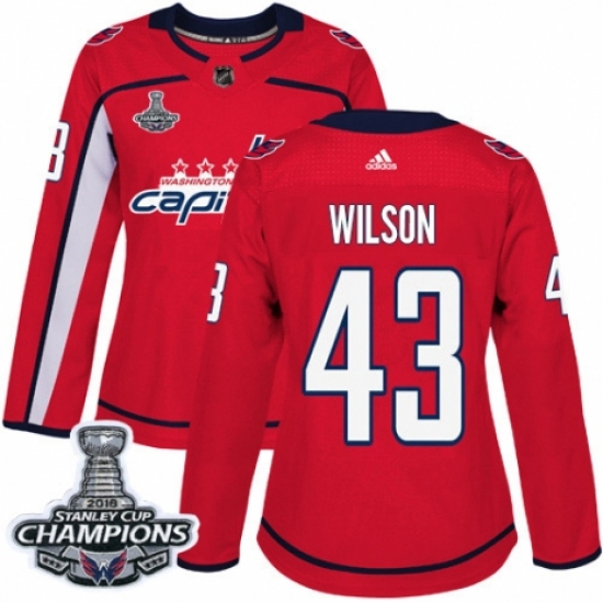 Women's Adidas Washington Capitals 43 Tom Wilson Authentic Red Home 2018 Stanley Cup Final Champions NHL Jersey