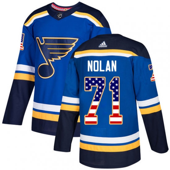 Men's Adidas St. Louis Blues 71 Jordan Nolan Authentic Blue USA Flag Fashion NHL Jersey
