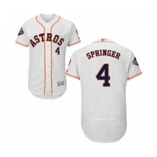 Men's Houston Astros 4 George Springer White Home Flex Base Authentic Collection 2019 World Series Bound Baseball Jersey